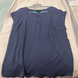 Blue short sleeved cross front blouse